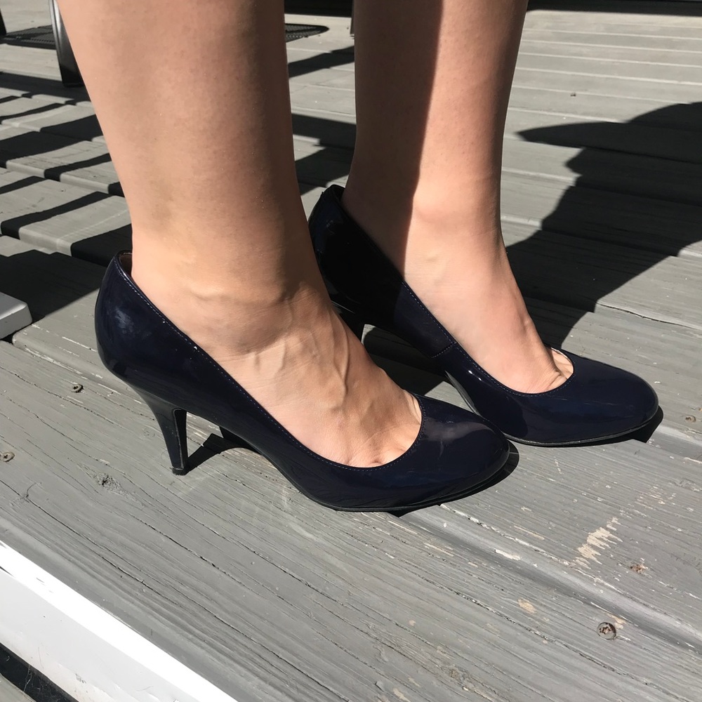 Navy patent heels